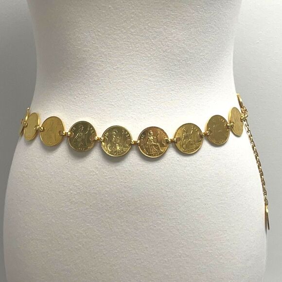 Vintage Queen Elizabeth II One Pense Coin Belt. Chain Coins belt Gold tone UK main image 9